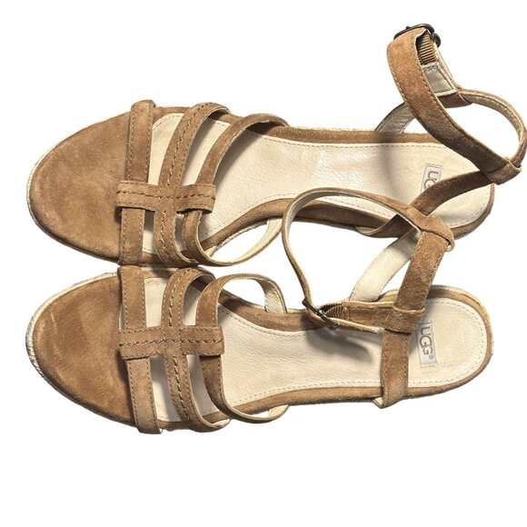 UGG Womens Suede Espadrille Wedge Sandals With Adjustable Ankle Strap Size 10 - Picture 8 of 9